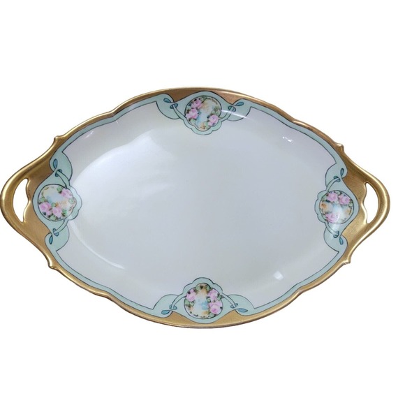 Vintage T&V Limoges Hand Painted Plate Dish Platter With Handles Roses Floral - Picture 1 of 5